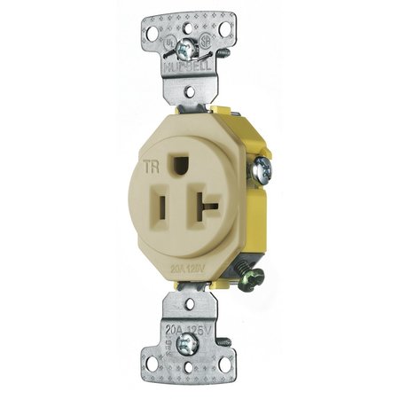 HUBBELL WIRING DEVICE-KELLEMS TradeSelect, Straight Blade Devices, Residential Grade, Receptacles, Tamper Resistant Single, 20A 125V, 2- Pole 3-Wire Grounding, 5-20R RR201ITR